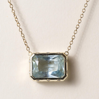 18K Gold 10ct Aquamarine and Diamond Starburst Necklace