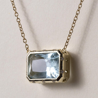 18K Gold 10ct Aquamarine and Diamond Starburst Necklace