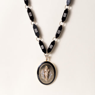 Victorian Gold Cameo Medallion Onyx and Diamond Long Chain Station Necklace