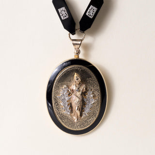 Victorian Gold Cameo Medallion Onyx and Diamond Long Chain Station Necklace