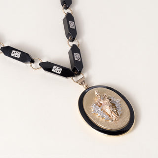 Victorian Gold Cameo Medallion Onyx and Diamond Long Chain Station Necklace