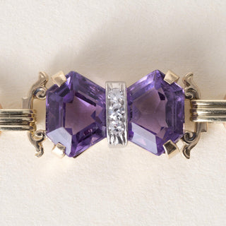 Vintage 14K Tri Gold Amethyst and Diamond Retro Bracelet