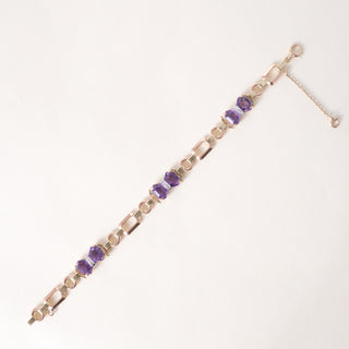 Vintage 14K Tri Gold Amethyst and Diamond Retro Bracelet