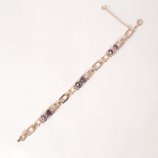 Vintage 14K Tri Gold Amethyst and Diamond Retro Bracelet