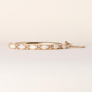 Vintage Australian Opal & Diamond Bangle Bracelet  14K Yellow Gold