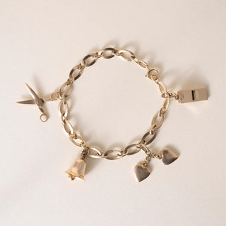 Vintage 14K Yellow Gold Multi Objects Charm Bracelet