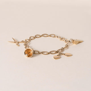 Vintage 14K Yellow Gold Multi Objects Charm Bracelet