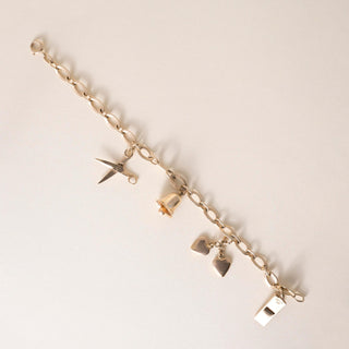 Vintage 14K Yellow Gold Multi Objects Charm Bracelet