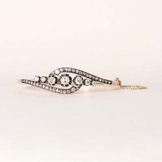 Antique French Napoléon III 2.50 Carats Diamond Cuff Bangle Rose Gold & Silver