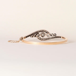 Antique French Napoléon III 2.50 Carats Diamond Cuff Bangle Rose Gold & Silver
