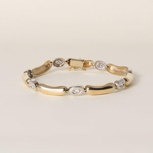14K Two Tone Gold Diamond Elongated Jelly Bean Tennis Bracelet