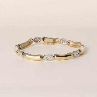 14K Two Tone Gold Diamond Elongated Jelly Bean Tennis Bracelet