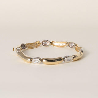 14K Two Tone Gold Diamond Elongated Jelly Bean Tennis Bracelet