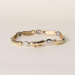 14K Two Tone Gold Diamond Elongated Jelly Bean Tennis Bracelet