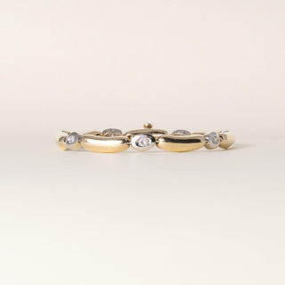 14K Two Tone Gold Diamond Elongated Jelly Bean Tennis Bracelet