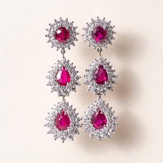 Vintage Platinum 7.5 Carats Ruby and 5 Carats Diamond Dangle Earrings