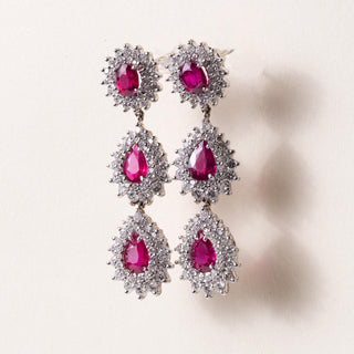Vintage Platinum 7.5 Carats Ruby and 5 Carats Diamond Dangle Earrings