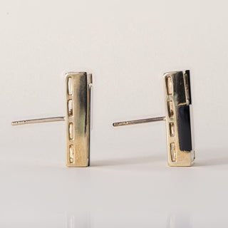 Estate 14K Gold Onyx and Diamond Rectangular Stud Earrings