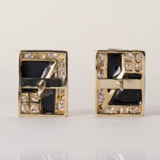 Estate 14K Gold Onyx and Diamond Rectangular Stud Earrings