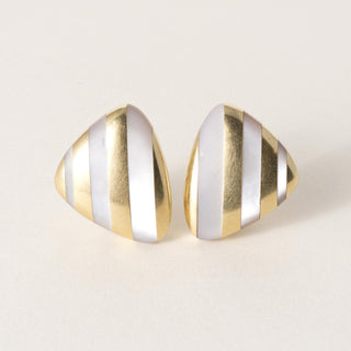 Angela Cummings for Tiffany Striped Mother of Pearl 18K Gold Earrings