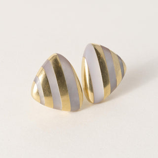 Angela Cummings for Tiffany Striped Mother of Pearl 18K Gold Earrings