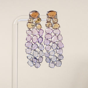 Estate 18K WG Portrait Cut 14.44 Carats Sapphire and Garnet Ombre Earrings