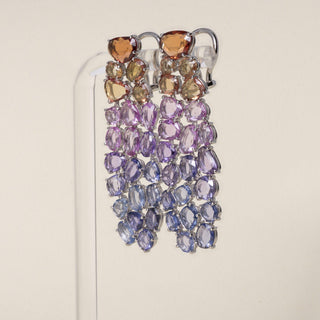 Estate 18K WG Portrait Cut 14.44 Carats Sapphire and Garnet Ombre Earrings