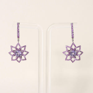 READY Estate Platinum Purple Sapphire and Topaz Floral Dangle Earrings