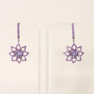 READY Estate Platinum Purple Sapphire and Topaz Floral Dangle Earrings