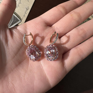 Estate 14K Rose Gold Kunzite and Diamond Dangle Earrings
