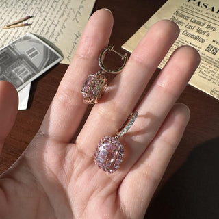 Estate 14K Rose Gold Kunzite and Diamond Dangle Earrings