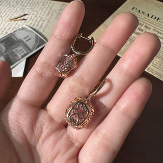 Estate 14K Rose Gold Kunzite and Diamond Dangle Earrings