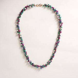 Vintage 1950s Multi Gem & Cultured Pearl Beaded 18K Gold Necklace
