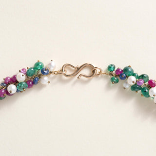 Vintage 1950s Multi Gem & Cultured Pearl Beaded 18K Gold Necklace