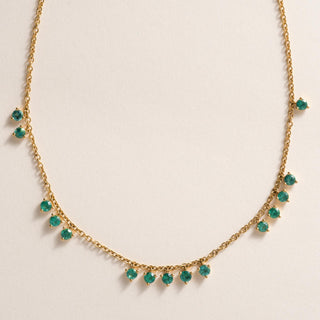 18K Yellow Gold 1.70 Carats Green Emerald Dangle Necklace