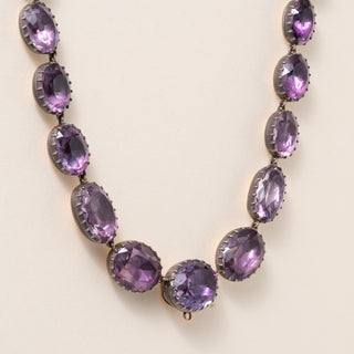 Antique Victorian 200 Carats Amethyst 9K Gold and Silver Riviere Necklace