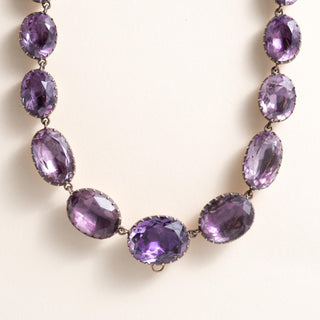 Antique Victorian 200 Carats Amethyst 9K Gold and Silver Riviere Necklace