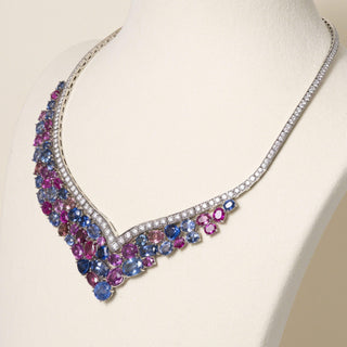 Estate Platinum Diamond and 47.05 Carats Multi Color Sapphire Necklace