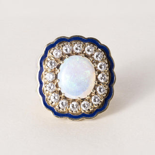Vintage 14K Gold Opal and Diamond and Enamel Cocktail Ring