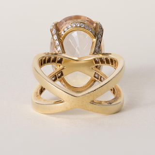 Estate 18K Gold 16.46 Carat Orange Sapphire Oval Cut No Heat Diamond Ring