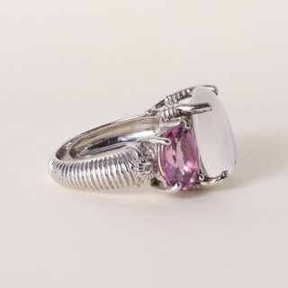 Judith Ripka 18K WG 5 carat Moonstone Pink Tourmaline Diamond Ring