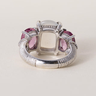 Judith Ripka 18K WG 5 carat Moonstone Pink Tourmaline Diamond Ring