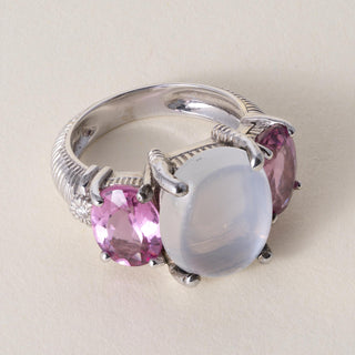 Judith Ripka 18K WG 5 carat Moonstone Pink Tourmaline Diamond Ring