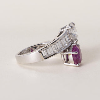 Vintage Platinum 2.37ct Burma Ruby No Heat 1.42ct Diamond Toi et Moi Ring