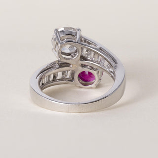 Vintage Platinum 2.37ct Burma Ruby No Heat 1.42ct Diamond Toi et Moi Ring