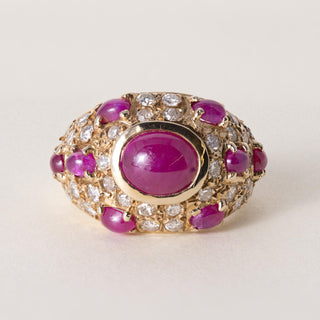 14K Gold 3.5 Carats Ruby Cabochon and Diamond Dome Ring