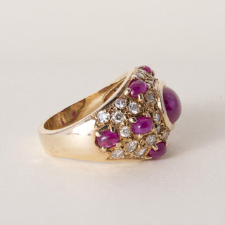 14K Gold 3.5 Carats Ruby Cabochon and Diamond Dome Ring