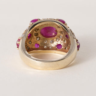 14K Gold 3.5 Carats Ruby Cabochon and Diamond Dome Ring