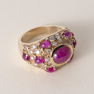 14K Gold 3.5 Carats Ruby Cabochon and Diamond Dome Ring