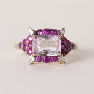 18K Rose Gold 2.08 Carat Orange Peach Sapphire No Heat and Ruby Diamond Ring